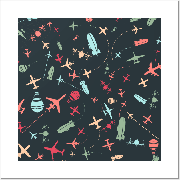 Black Airplane and Aviation Pattern Wall Art by parazitgoodz